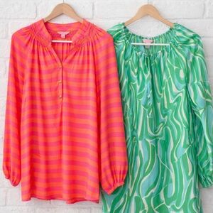Lilly Pulitzer Green Silk Swirl Blouses